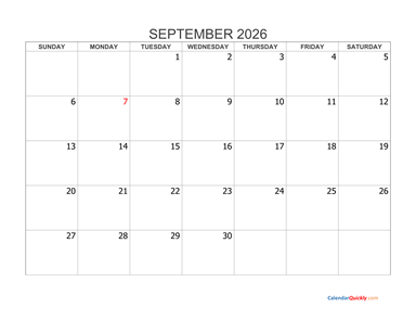 September 2026 Blank Calendar