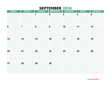 September 2026 Printable Calendar