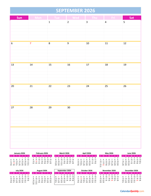 September Calendar 2026 Vertical