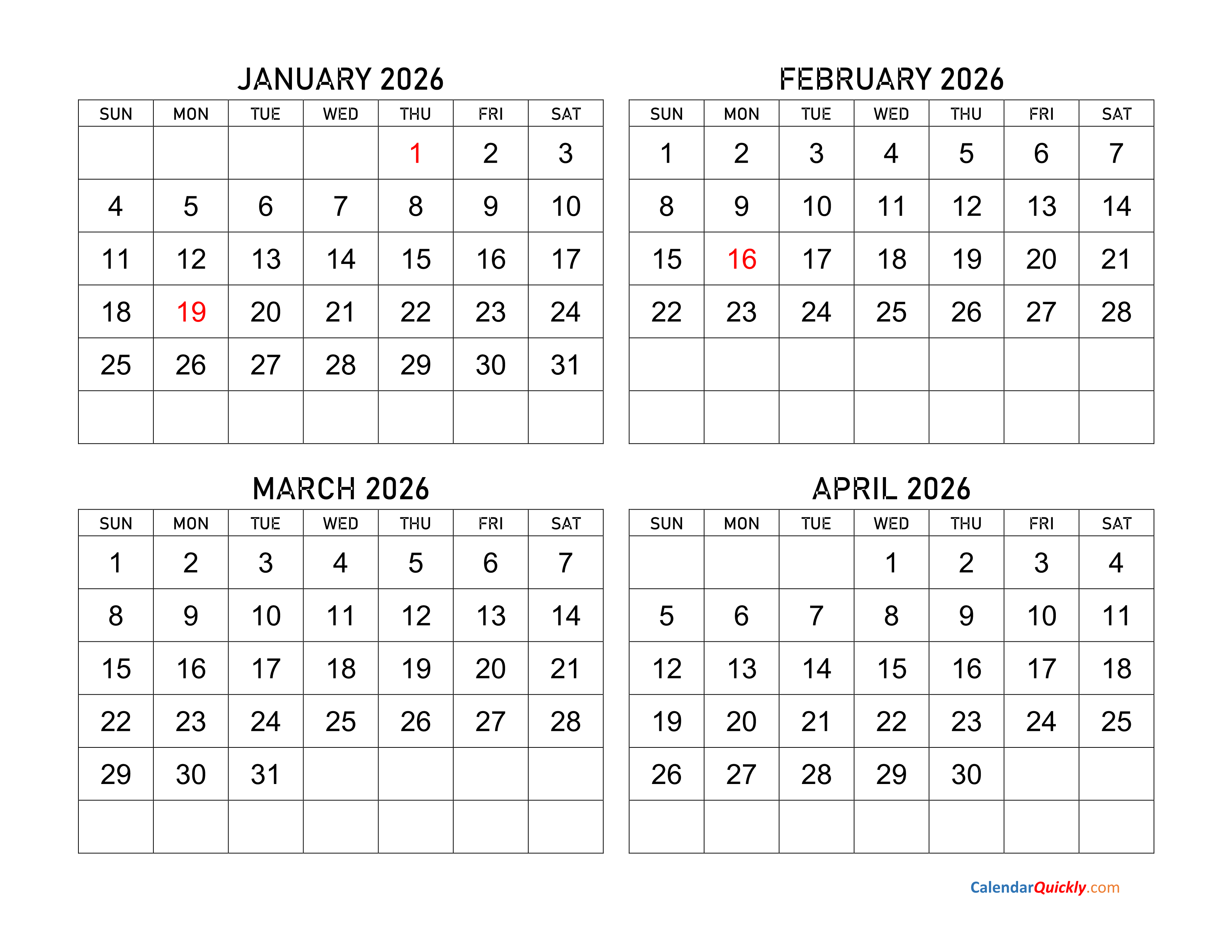 Four Months 2026 Calendar Calendar Quickly Four Months 2026 Calendar Calendar Quickly