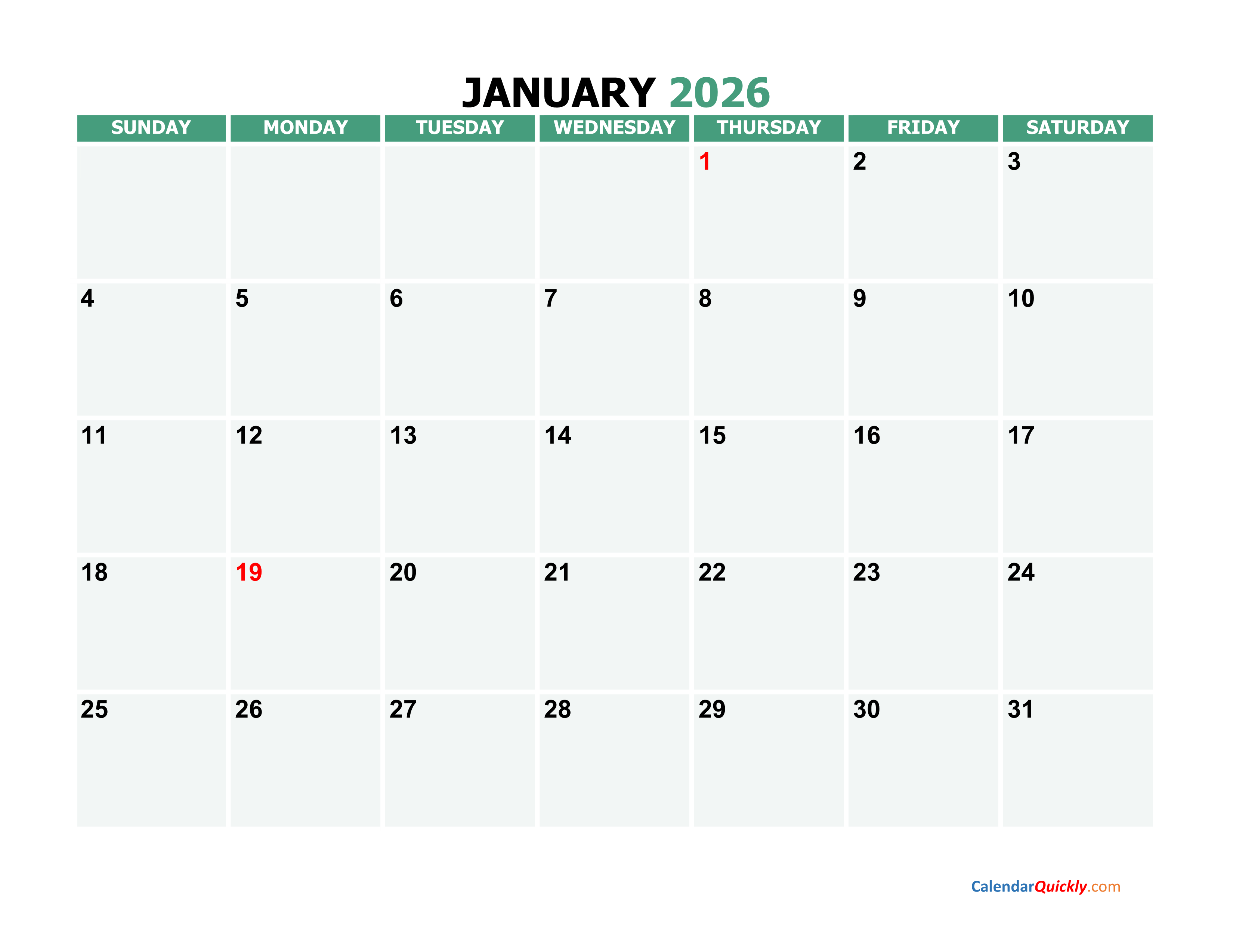 Monthly 2026 Printable Calendar Calendar Quickly
