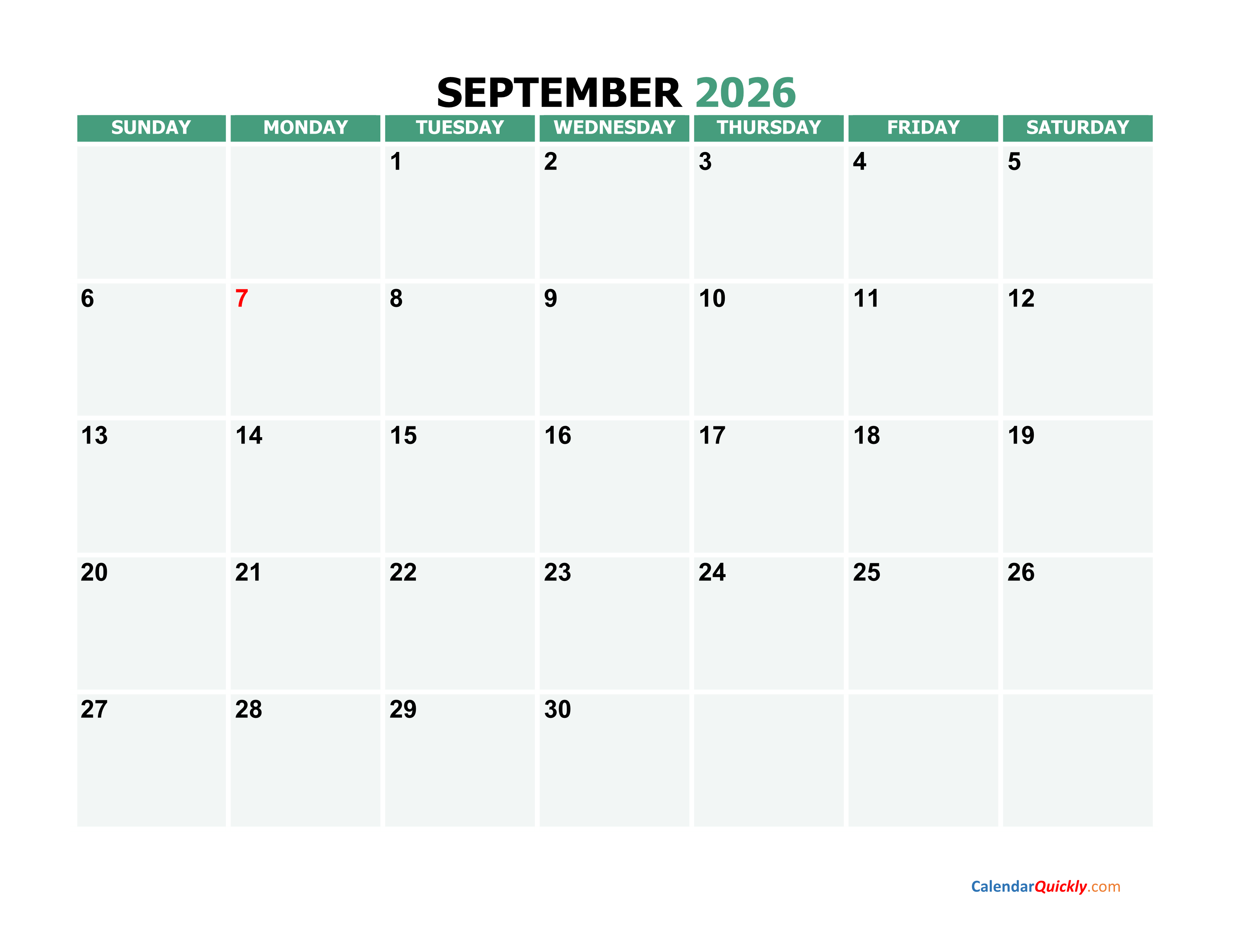 September 2026 Calendars Calendar Quickly September 2026 Calendars Calendar Quickly