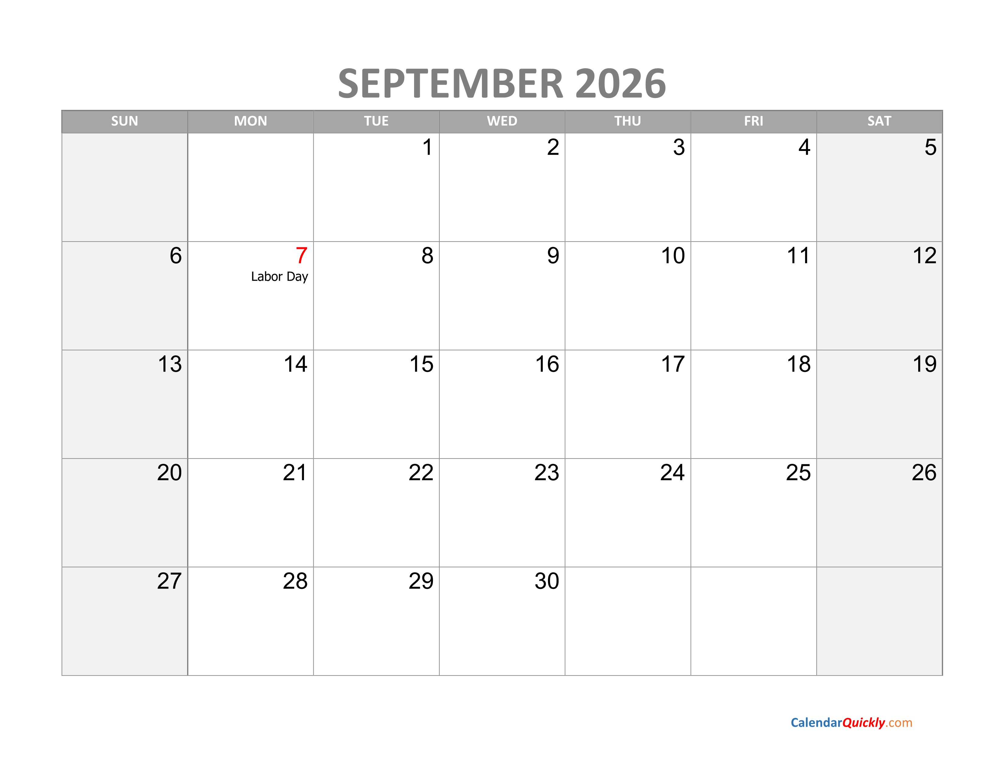 Free Printable September 2026 Calendar With Holidays My Edu Worksheet