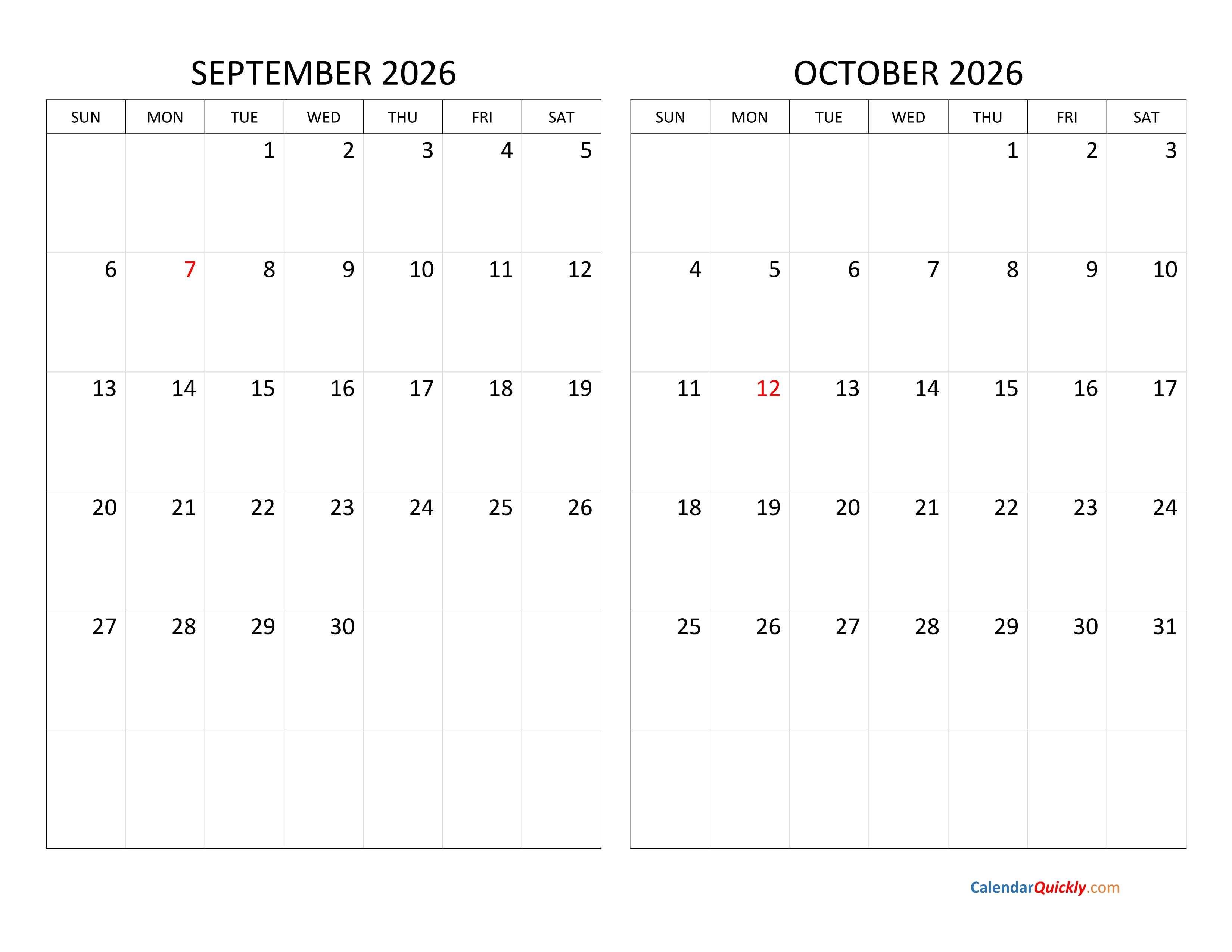 September And October 2026 Calendar Calendar Quickly September And October 2026 Calendar Calendar Quickly