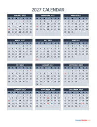 monday 2027 calendar vertical