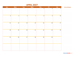april 2027 calendar