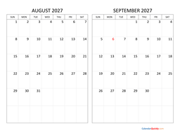 August and September 2027 Calendar