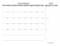 december 2027 calendar with to-do list