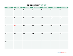 february 2027 printable calendar