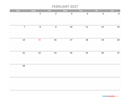 february calendar 2027 printable