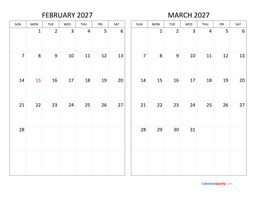 February and March 2027 Calendar