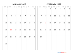 January and February 2027 Calendar