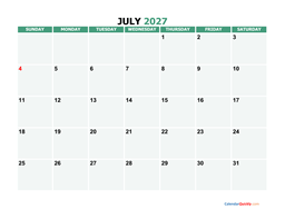 july 2027 printable calendar