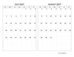 July and August 2027 Calendar