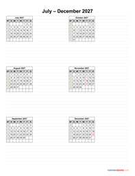 july to december 2027 calendar vertical