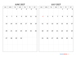 June and July 2027 Calendar