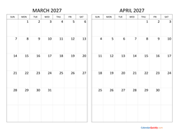 March and April 2027 Calendar