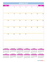march calendar 2027 vertical