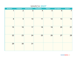march monday 2027 calendar printable