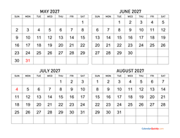 may to august 2027 calendar