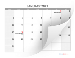 calendar 2027 with holidays