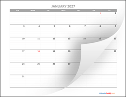 calendar 2027 printable