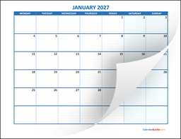 monday 2027 blank calendar