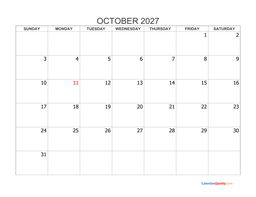 october 2027 blank calendar