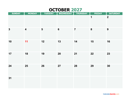 october 2027 printable calendar