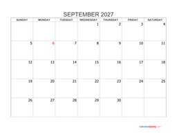 september 2027 blank calendar