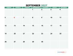 september 2027 printable calendar