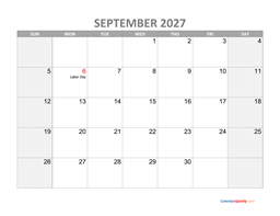 september calendar 2027 with holidays
