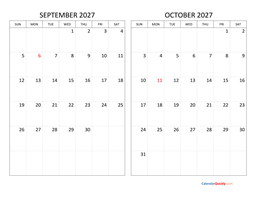 september and october 2027 calendar
