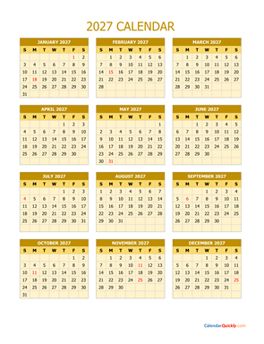 2027 Calendar Vertical