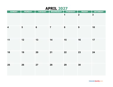 April 2027 Printable Calendar