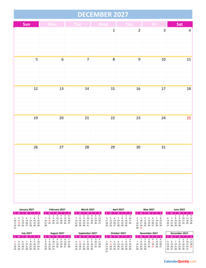 December Calendar 2027 Vertical