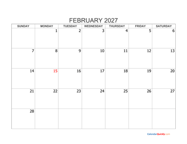 February 2027 Blank Calendar