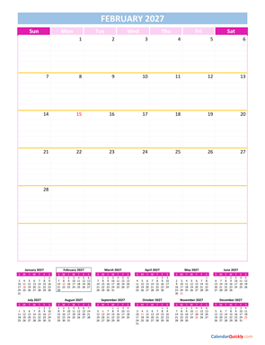 February Calendar 2027 Vertical