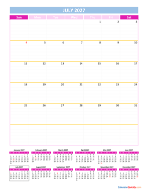 July Calendar 2027 Vertical
