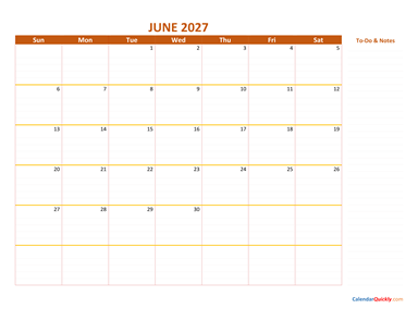 June 2027 Calendar