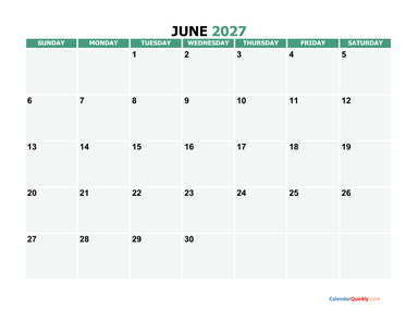 June 2027 Printable Calendar