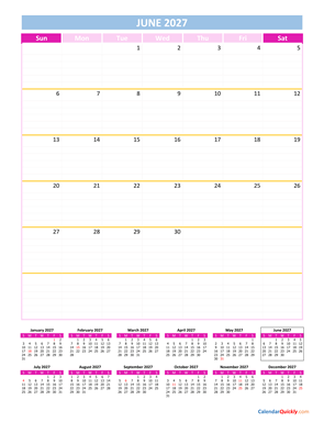 June Calendar 2027 Vertical