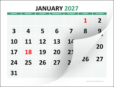 Large Printable 2027 Calendar