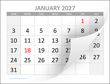 Large 2027 Calendar with Holidays