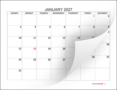 Monthly 2027 Blank Calendar