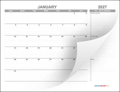 Monthly 2027 Calendar with To-Do List