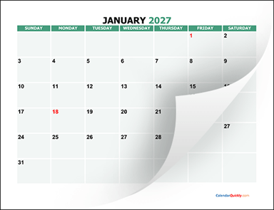 Monthly 2027 Printable Calendar