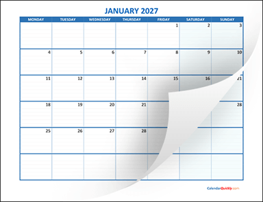 Monthly Monday 2027 Blank Calendar
