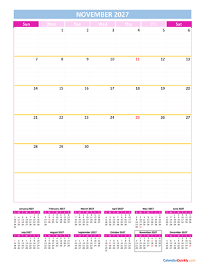 November Calendar 2027 Vertical