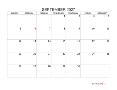 September 2027 Blank Calendar